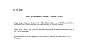 Roger Burge resigns as Chief Financial Officer