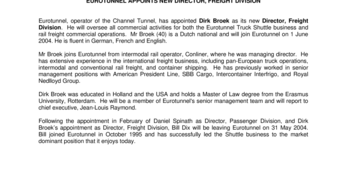 EUROTUNNEL APPOINTS NEW DIRECTOR, FREIGHT DIVISION