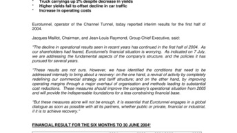 INTERIM RESULTS TO 30 JUNE 2004