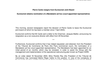 Pierre Cardo resigns from Eurotunnel Joint Board
