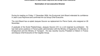 Confirmation of Jean-Louis Raymond as Group Chief Executive