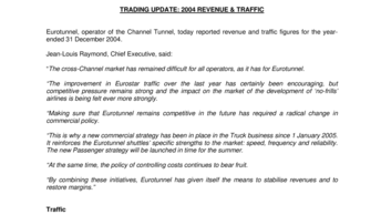 TRADING UPDATE: 2004 REVENUE & TRAFFIC