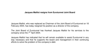 Jacques Maillot resigns from Eurotunnel Joint Board