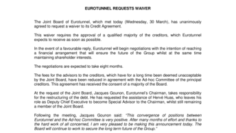 EUROTUNNEL REQUESTS WAIVER