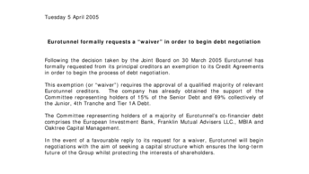 Eurotunnel formally requests a “waiver” in order to begin debt negotiation