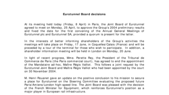 Eurotunnel Board decisions