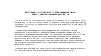 EUROTUNNEL DECIDES NOT TO SEEK CONVERSION OF  STABILISATION ADVANCES AND NOTES