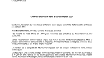 Chiffre d'affaires et trafic d'Eurotunnel en 2004