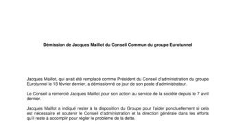 Démission de Jacques Maillot du Conseil Commun du groupe Eurotunnel
