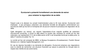 Eurotunnel a présenté formellement une demande de waiver pour entamer la négociation de sa dette