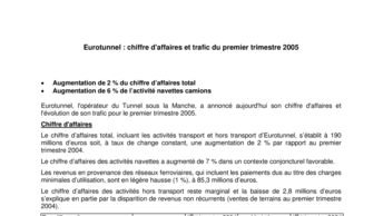 Eurotunnel : chiffre d'affaires et trafic du premier trimestre 2005