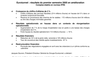 Eurotunnel : résultats du premier semestre 2005 en amélioration