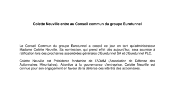 Colette Neuville entre au Conseil commun du groupe Eurotunnel