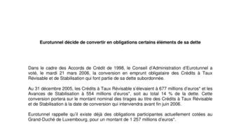Eurotunnel décide de convertir en obligations certains éléments de sa dette