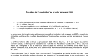 Résultats de l’exploitation au premier semestre 2006