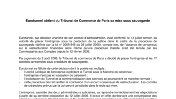 Eurotunnel obtient du Tribunal de Commerce de Paris sa mise sous sauvegarde