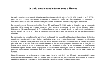 Le trafic a repris dans le tunnel sous la Manche
