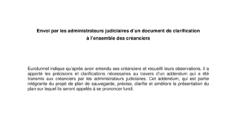 Envoi par les administrateurs judiciaires d’un document de clarification à l’ensemble des créanciers