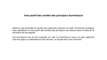 Vote positif des comités des principaux fournisseurs