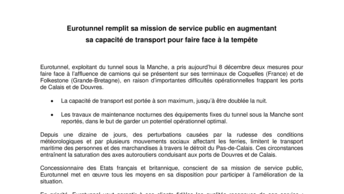 Eurotunnel remplit sa mission de service public en augmentant  sa capacité de transport pour faire face à la tempête