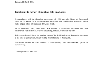 Eurotunnel to convert elements of debt into bonds