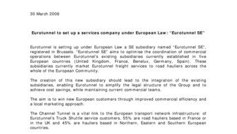 Eurotunnel to set up a services company under European Law: “Eurotunnel SE”