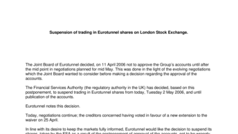 Suspension of trading in Eurotunnel shares on London Stock Exchange.