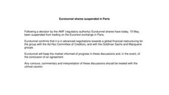 Eurotunnel shares suspended in Paris