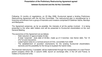 Presentation of the Preliminary Restructuring Agreement agreed  between Eurotunnel and the Ad Hoc Committee