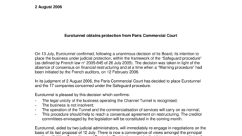 Eurotunnel obtains protection from Paris Commercial Court