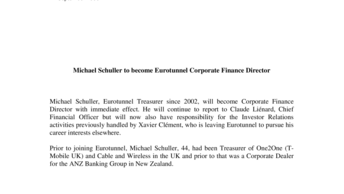 Michael Schuller to become Eurotunnel Corporate Finance Director
