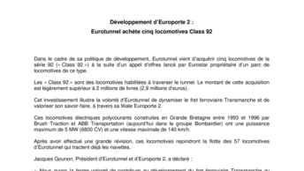Développement d’Europorte 2 :  Eurotunnel achète cinq locomotives Class 92