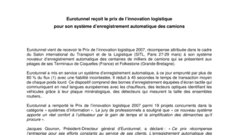 Eurotunnel reçoit le prix de l’innovation logistique  pour son système d’enregistrement automatique des camions