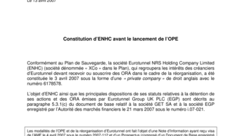 Constitution d’ENHC avant le lancement de l’OPE