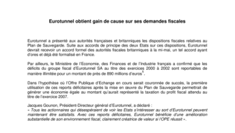 Eurotunnel obtient gain de cause sur ses demandes fiscales