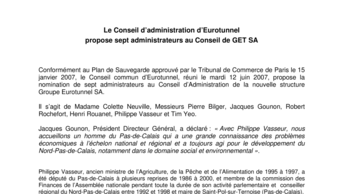 Le Conseil d’administration d’Eurotunnel  propose sept administrateurs au Conseil de GET SA
