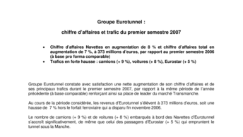 Groupe Eurotunnel :  chiffre d’affaires et trafic du premier semestre 2007