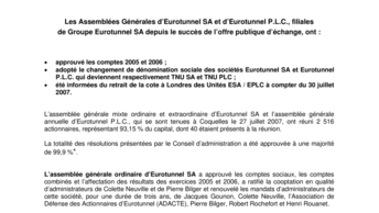 Assemblées Générales d’Eurotunnel SA et d’Eurotunnel P.L.C.