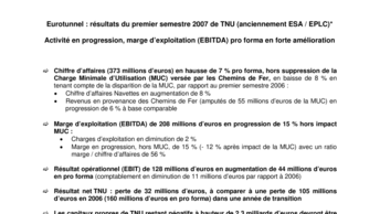Eurotunnel : résultats du premier semestre 2007 de TNU (anciennement ESA / EPLC)*