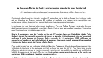 La Coupe du Monde de Rugby, une formidable opportunité pour Eurotunnel