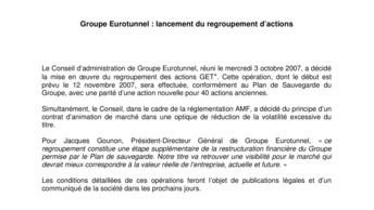 Groupe Eurotunnel : lancement du regroupement d’actions