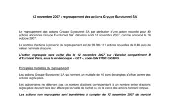 12 novembre 2007 : regroupement des actions Groupe Eurotunnel SA