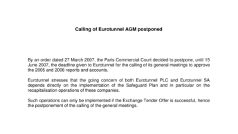 Calling of Eurotunnel AGM postponed
