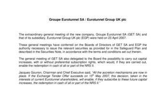 Groupe Eurotunnel SA / Eurotunnel Group UK plc