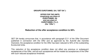 Reduction of the offer acceptance condition to 50%