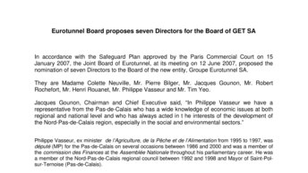 Eurotunnel Board proposes seven Directors for the Board of GET SA