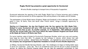 Rugby World Cup presents a great opportunity for Eurotunnel