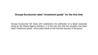 Groupe Eurotunnel rated “Investment grade” for the first time