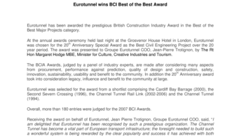 Eurotunnel wins BCI Best of the Best Award