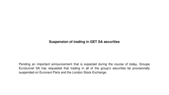 Suspension of trading in GET SA securities